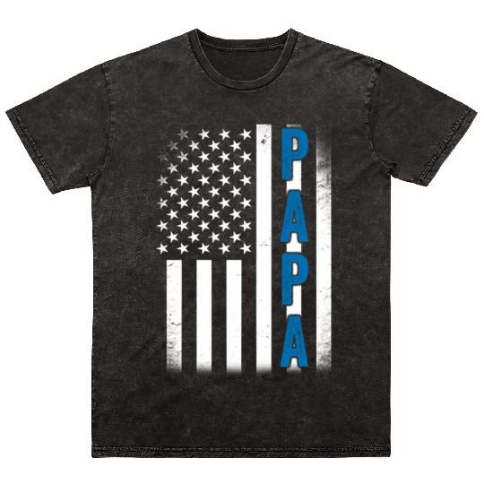 Fathers Day PAPA American Flag Mineral Wash T Shirts