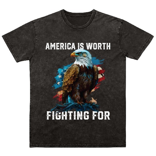 America is Worth Fighting For American Bald Eagle Mineral Wash T Shirts