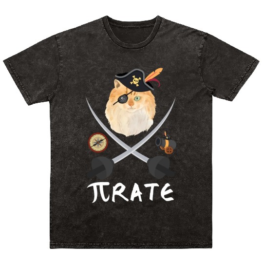Funny Pi Day Math Teacher Pirate Cat Lover 3.14 Mineral Wash T Shirts