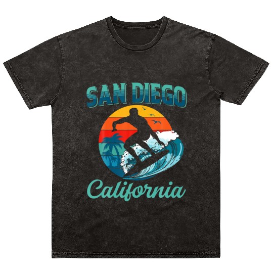 San Diego California Vintage Retro Surfer Beach Mineral Wash T Shirts
