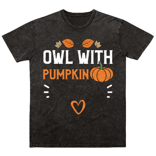 Owl With Pumpkin - Pumpkin Mineral Wash T Shirts