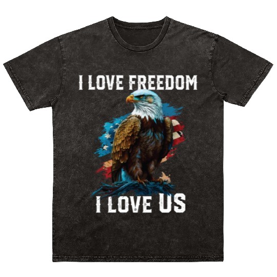 I Love Freedom I Love US American Bald Eagle Mineral Wash T Shirts