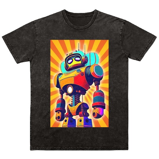 super hero cartoon iron man robot Mineral Wash T Shirts