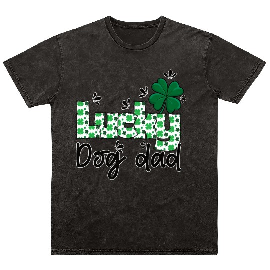 Lucky dog dad St. Patrick`s letters with shamrock Mineral Wash T Shirts