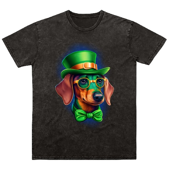 St. Patricks Day Dachshund Wiener Dog Shamrock Mineral Wash T Shirts