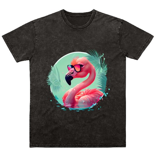 Retro Sunset Pink Flamingo Summer Design Flamingo Mineral Wash T Shirts