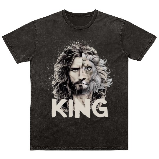 Jesus King Lion Leo Christian Bible Believer Mineral Wash T Shirts
