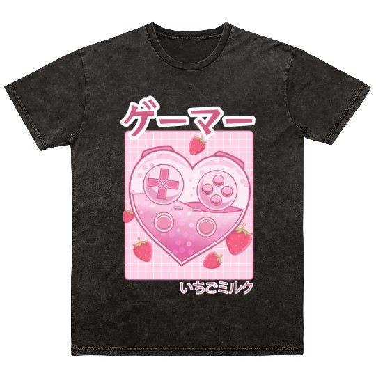 Video Gamer Japanese Kawaii Strawberry Milk Anime Mineral Wash T Shirts