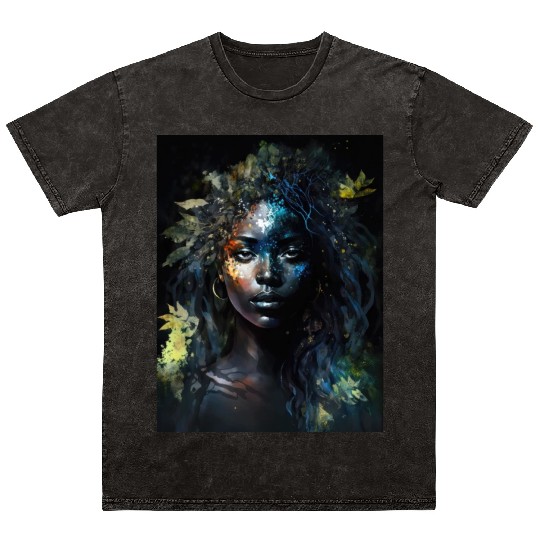 Black Nature Goddess - African American, Woodland Mineral Wash T Shirts