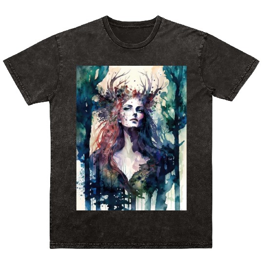 Nature Goddess - Woodland Witchy Forest Greenwoman Mineral Wash T Shirts