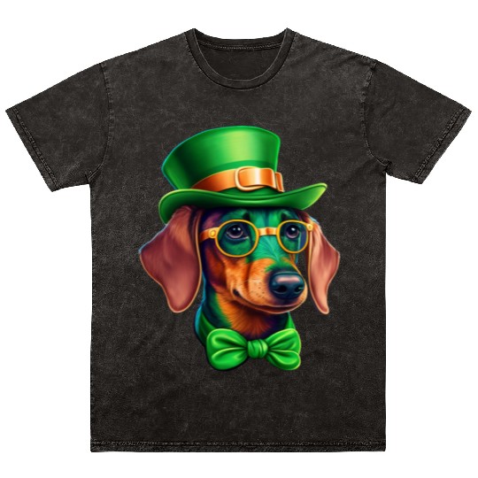 St. Patricks Day Dachshund Wiener Dog Shamrock Mineral Wash T Shirts