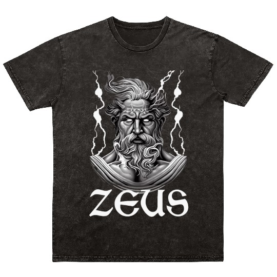 Zeus God Lightning Greek Mythology Mineral Wash T Shirts