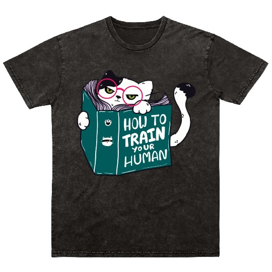 How To Train Your Human Funny Cat with Sunglasses Mineral Wash T Shirts