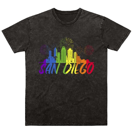 San Diego Pride Skyline, Pride Parade San Diego Mineral Wash T Shirts