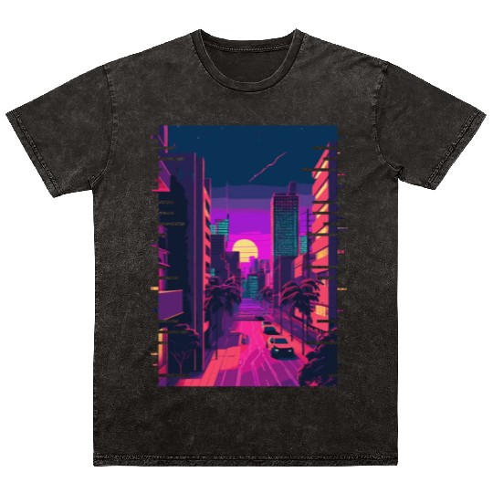 Japanese City Indie Aesthetic Glitch Art 80s 90s V Mineral Wash T Shirts