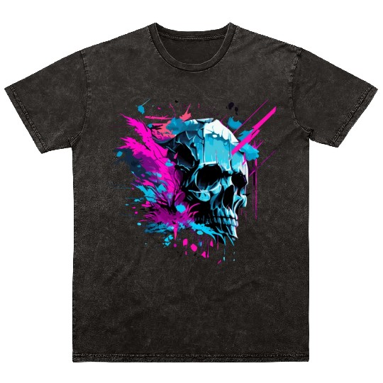 Vaporwave Skull Retro Gothic Punk Urban Streetwear Mineral Wash T Shirts
