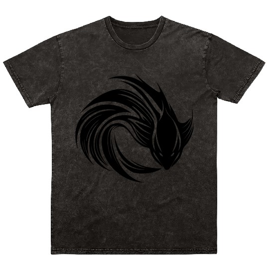 Wild Fighting Fish Tattoo Portrait Mineral Wash T Shirts