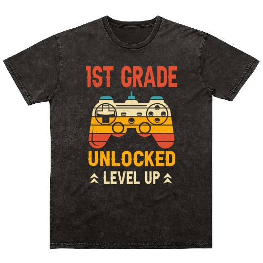 1st Grade Unlocked Level Up Video Gamer Back Mineral Wash T Shirts