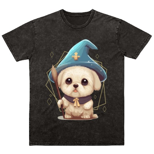 Cute Wizard Dog Roleplaying Dice Nerdy RPG Tableto Mineral Wash T Shirts