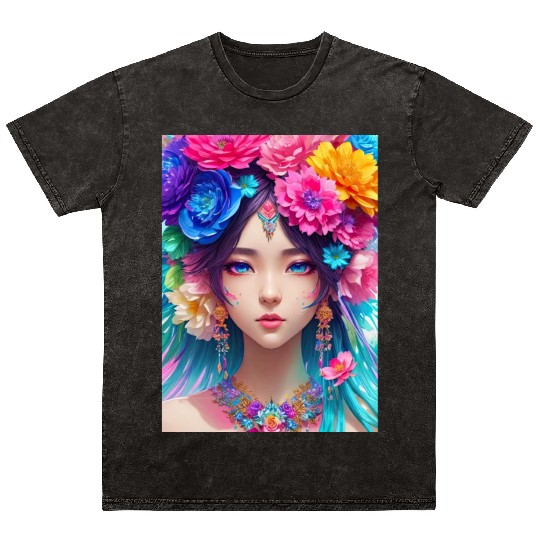 Spring Girl with a bouqet of flowers garland #10 Mineral Wash T Shirts