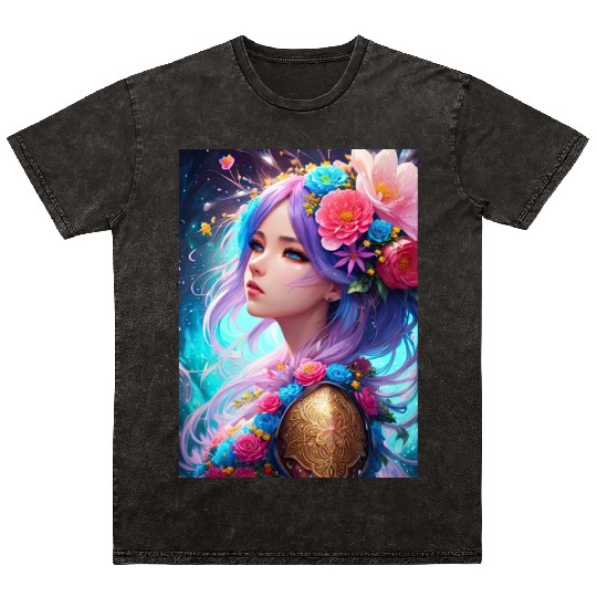 Spring Girl with a bouqet of flowers garland #11 Mineral Wash T Shirts