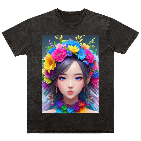 Spring Girl with a bouqet of flowers garland #15 Mineral Wash T Shirts