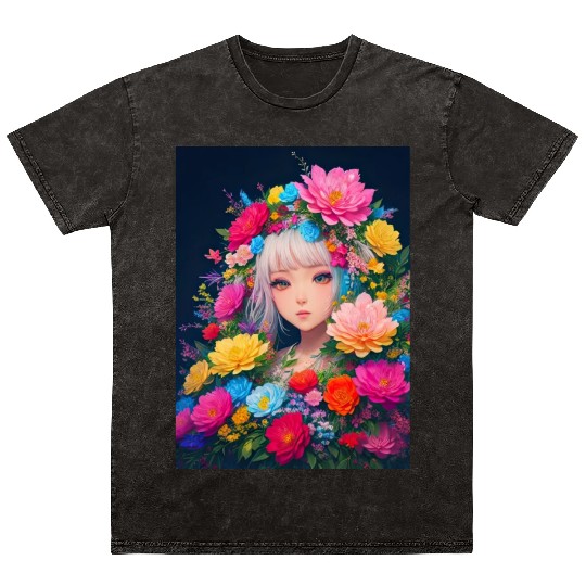 Spring Girl with a bouqet of flowers garland #16 Mineral Wash T Shirts