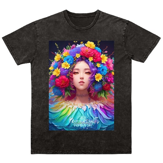 Spring Girl with a bouqet of flowers garland #17 Mineral Wash T Shirts