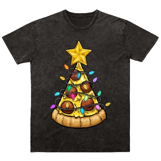 Christmas Pizza Christmas Light Mineral Wash T Shirts