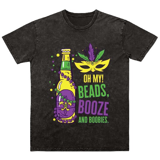 Mardi Gras Carnival Mask Beer Beads Boobies Mineral Wash T Shirts