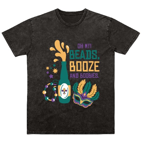 Mardi Gras Carnival Mask Beer Beads Boobies Mineral Wash T Shirts