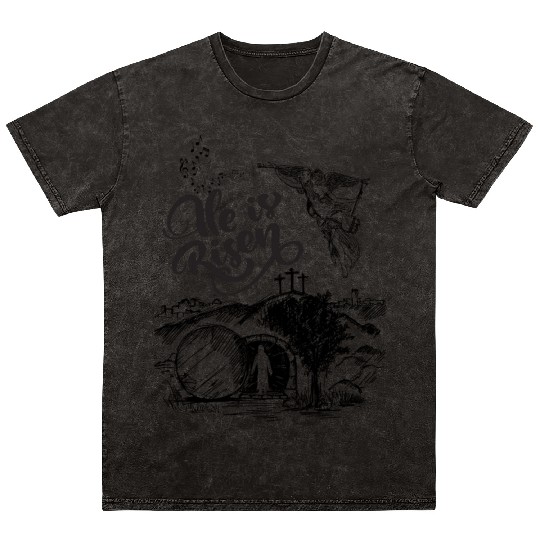 He Is Risen- Black Drawing Angel HD Mineral Wash T Shirts