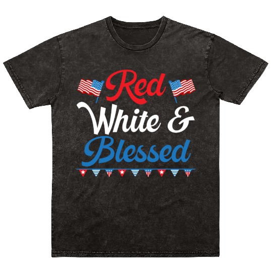 Red White And Blessed America USA Flag 4th Of July Mineral Wash T Shirts