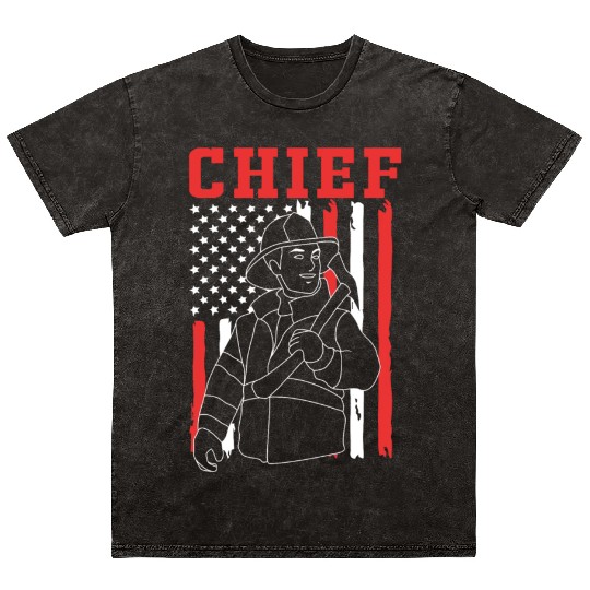 Us Flag Fire Chief Patriotic Firefighter For Men Mineral Wash T Shirts