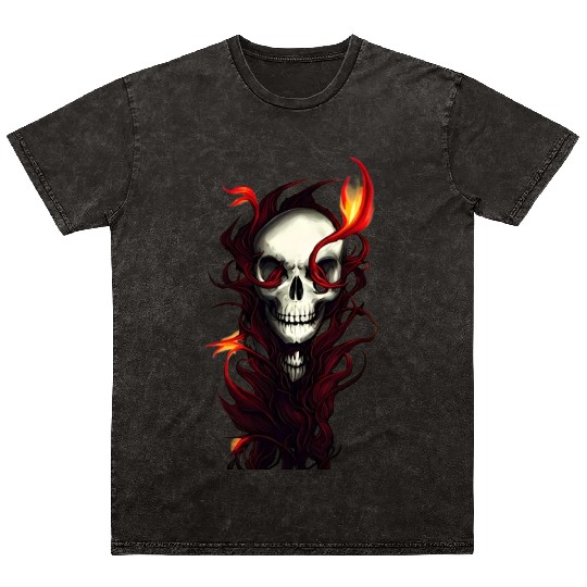 Ensnared Horror Skull Entwined in Red Plants Mineral Wash T Shirts