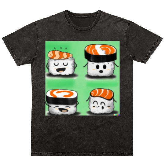 Happy Cheerful Sushi I Love Sushi Design Mineral Wash T Shirts
