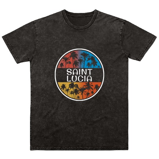 Saint Lucia Stylish Vacation Souvenir Palm Tree Mineral Wash T Shirts