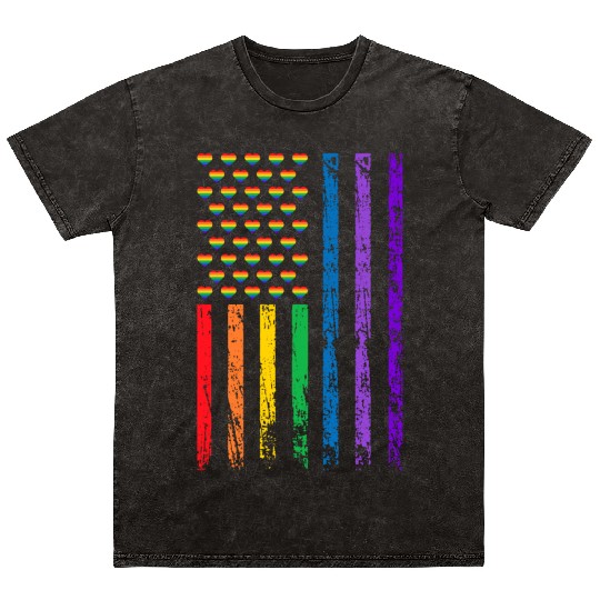 American Flag Rainbow Heart Decor LGBT Pride Month Mineral Wash T Shirts