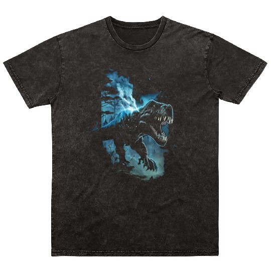 T-Rex running from a meteor storm Mineral Wash T Shirts