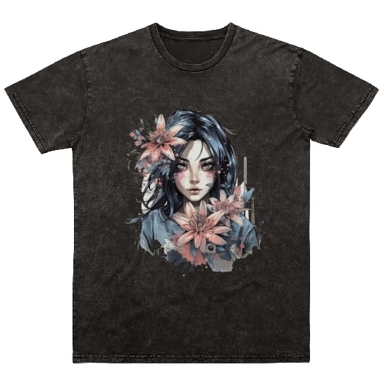 Japanese Spider Lily Soft Anime Aesthetic Flower Mineral Wash T Shirts