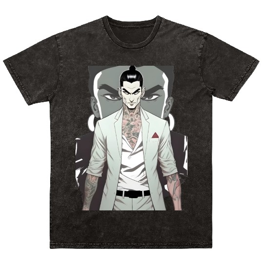 Japan Yakuza Greeny Face Mineral Wash T Shirts