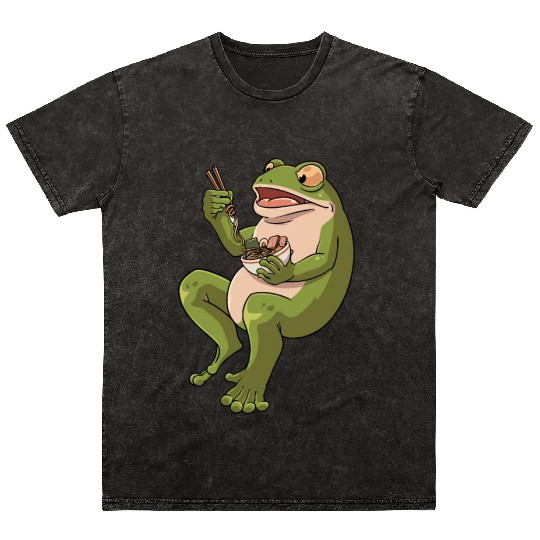 Toad Frog eating Ramen Soup Design for a Frog Mineral Wash T Shirts