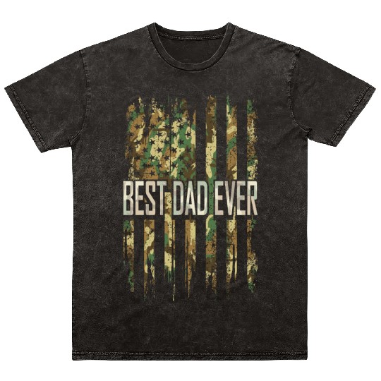 Dad Fathers Day For Men Camouflage US Flag Great Mineral Wash T Shirts