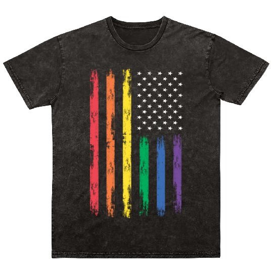 LGBTQ Patriotic Rainbow US Flag Mineral Wash T Shirts