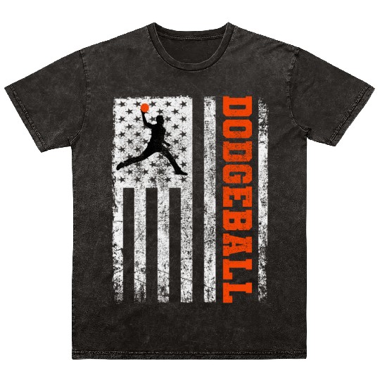 American Flag Dodgeball Player Coach Team Sports Mineral Wash T Shirts