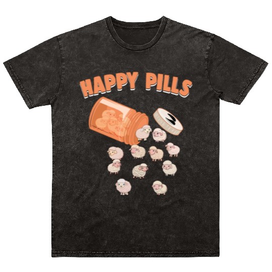Happy Pills Sheep Funny Farm Animal Lovers Humor Mineral Wash T Shirts