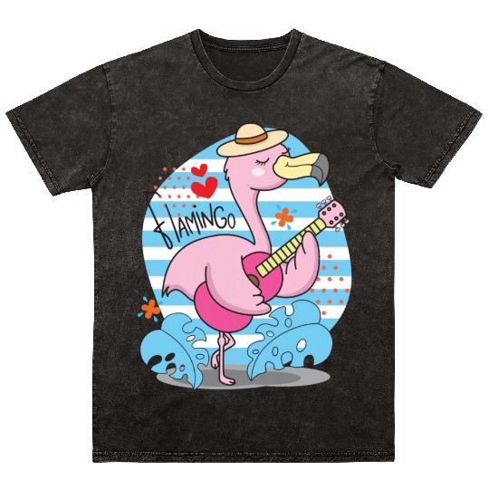 Flamingo Playing Guitar Mineral Wash T Shirts