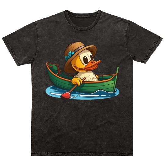 Cute duck in rowboat with summer hat and flower Mineral Wash T Shirts