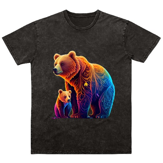 Mother Bear and Cub Sublimation Graphic Wild 3 Mineral Wash T Shirts