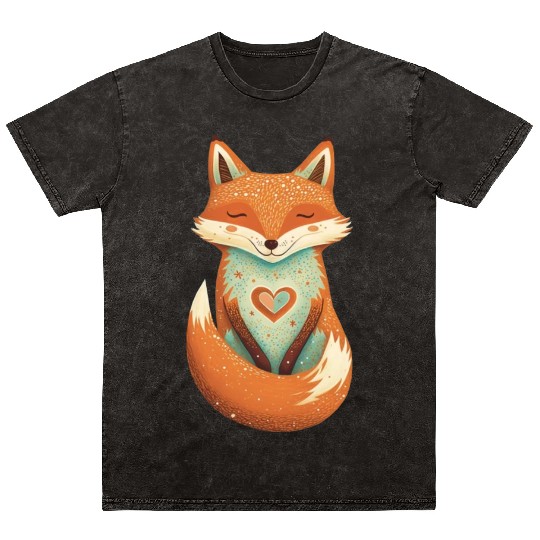 fox forest animals love heart nature animal kid Mineral Wash T Shirts